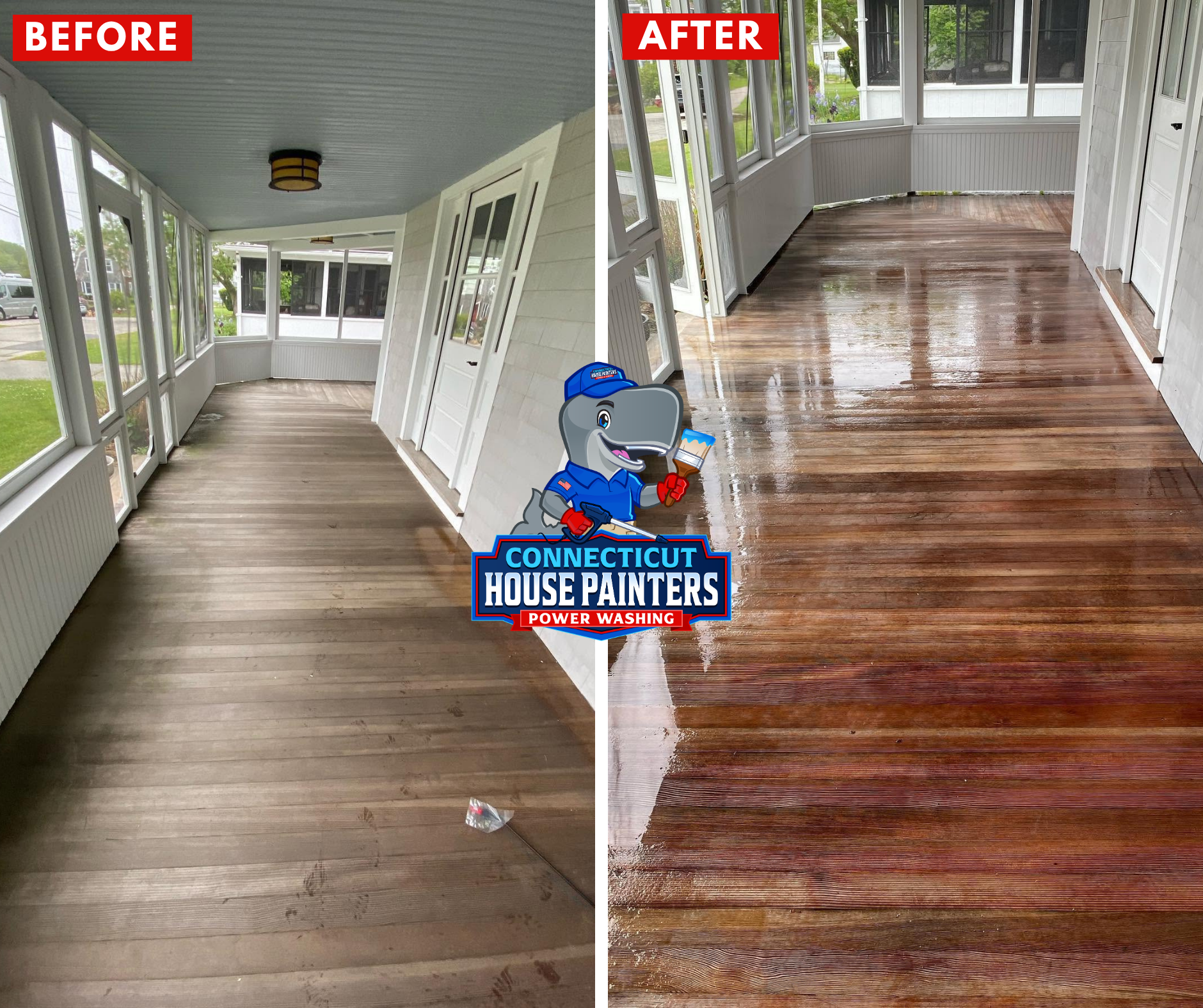 Mahogany deck washed and stained in Niantic Connecticut